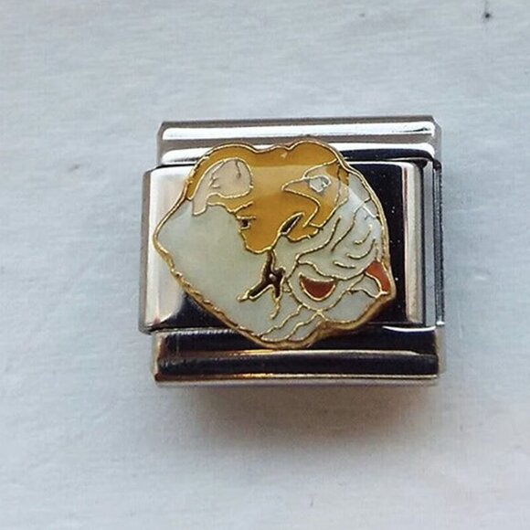 Enamel Bulldog face 9mm stainless steel Italian charm bracelet link new - Picture 1 of 2